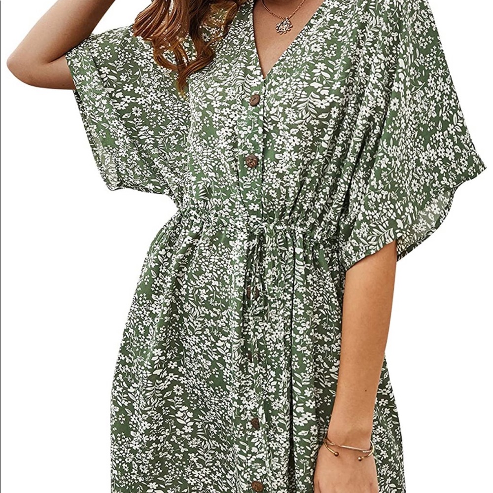 Knee high green boho dress size Large